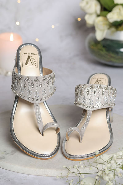 Silver embellished kolhapuri block heels