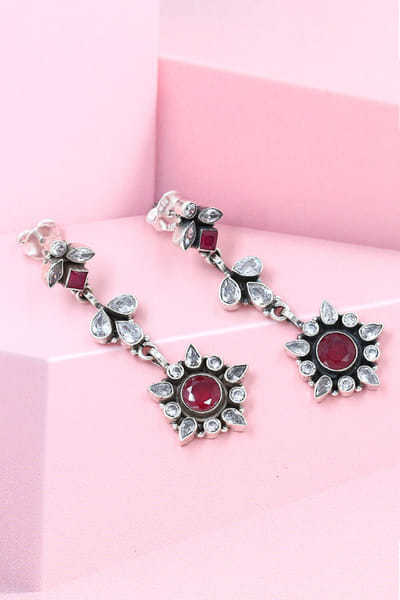 Silver embellished kundan earrings