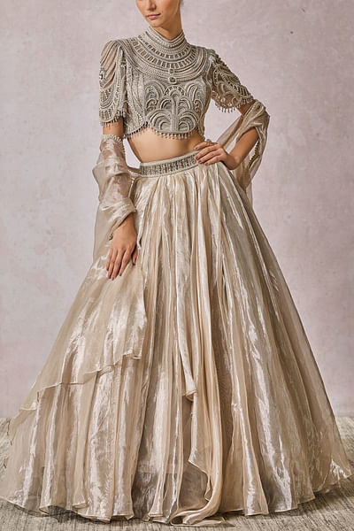 Silver embellished layered lehenga set