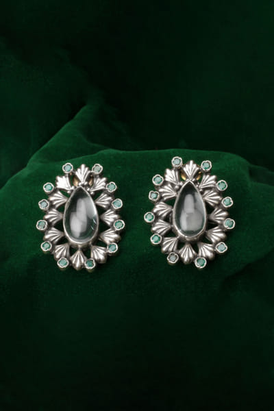 Silver emerald and labradorite earrings