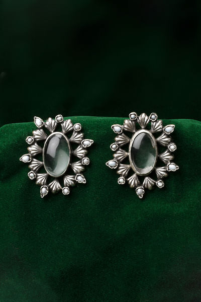 Silver engraved labradorite earrings