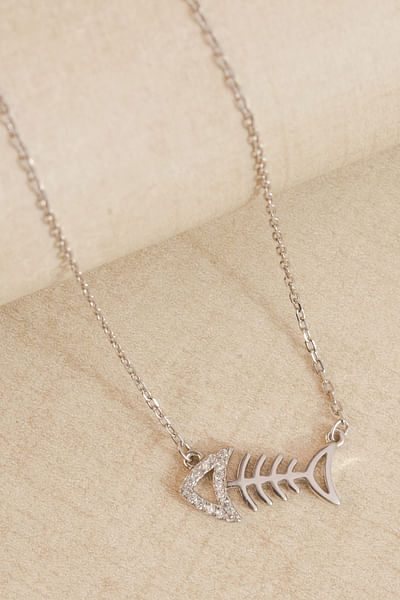 Silver fish cubic zirconia necklace