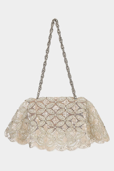 Silver floral embroidered bag
