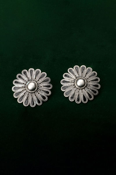 Silver floral engraved earrings
