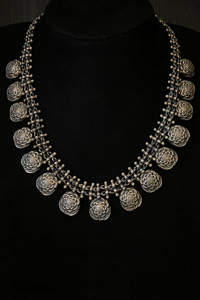 Silver floral hand carved necklace