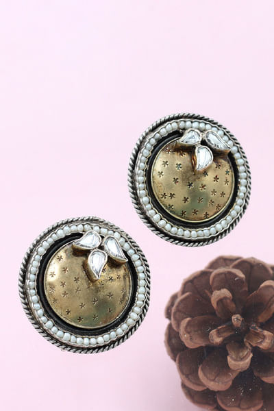 Silver gold kundan engraved studs