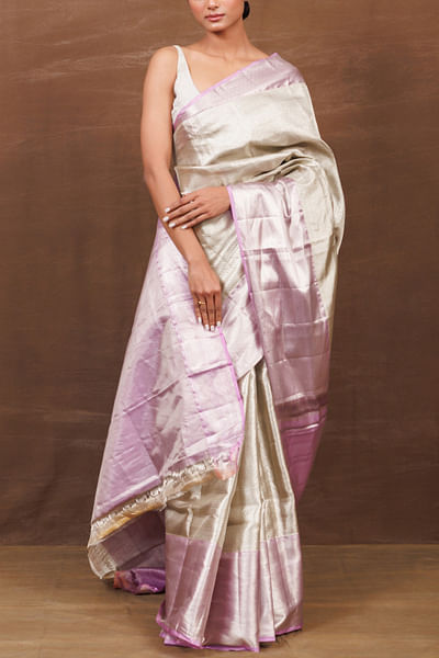 Silver handwoven kanjeevaram silk sari