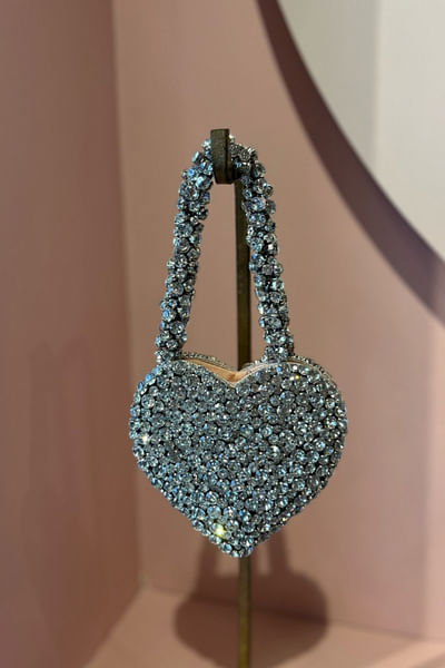Silver heart rhinestone bag