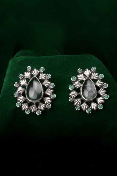 Silver labradorite and emerald earrings