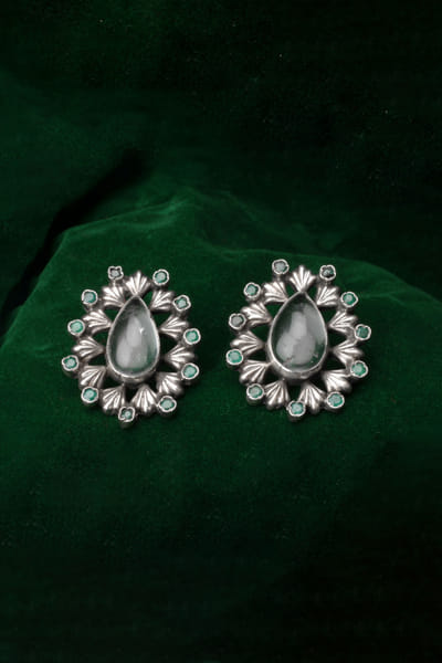 Silver labradorite and emerald earrings