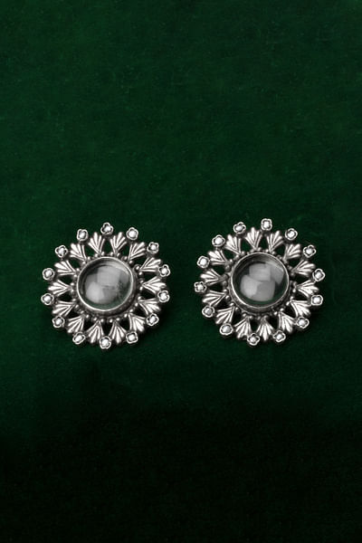 Silver labradorite engraved earrings
