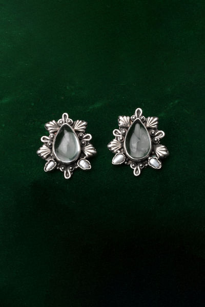 Silver labradorite filigree earrings