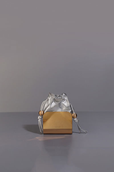 Silver leather bucket bag