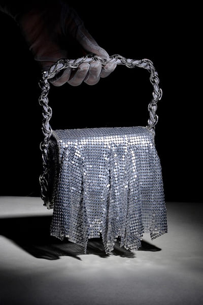 Silver metallic mesh bag