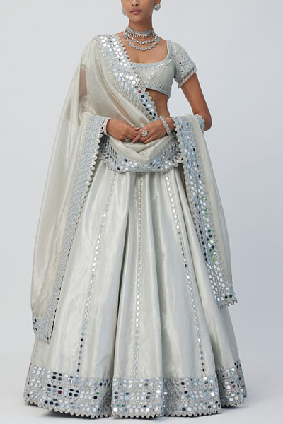 Silver mirror embroidered lehenga set