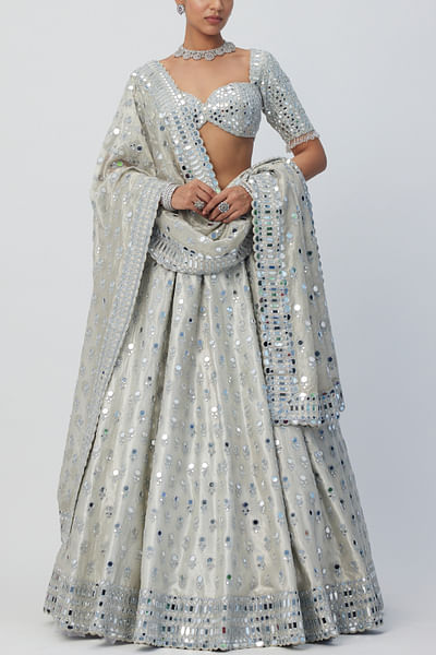 Silver mirror embroidery lehenga set