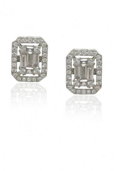 Silver octagon American diamond studs