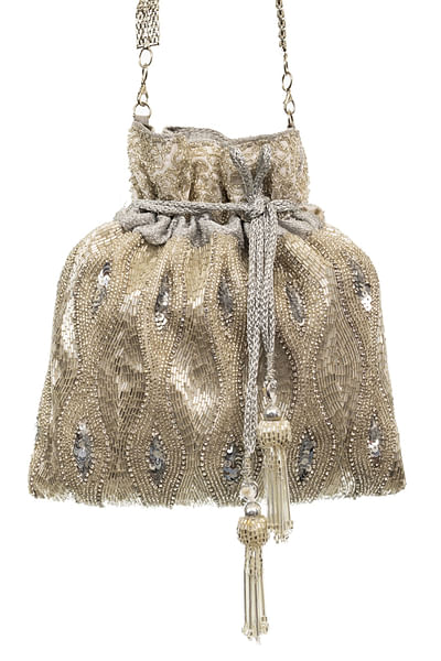 Silver ogee bead embroidered potli bag