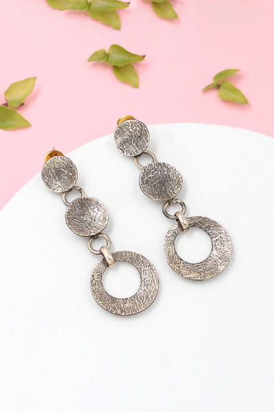 Silver oxidised carved danglers