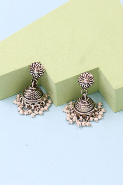 Silver pearl embellished jhumkas