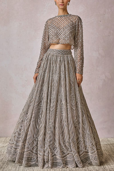 Silver pearl embroidered lehenga set