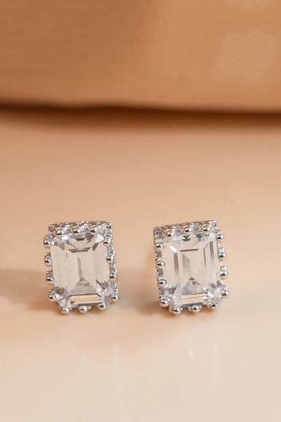 Silver rectangle cubic zirconia studs
