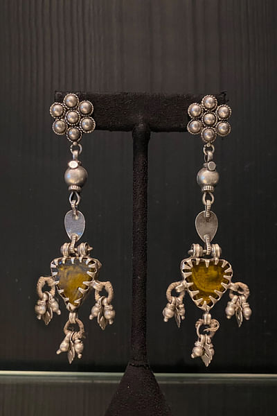 Silver semi-precious stone ghungroo danglers