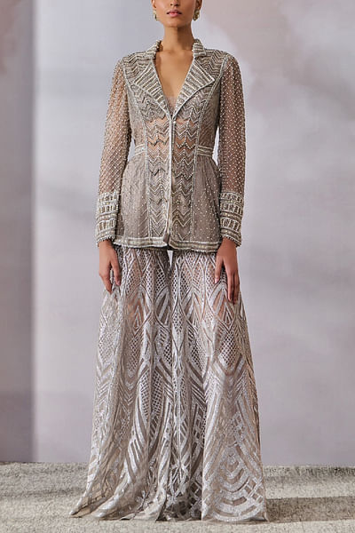 Silver sequin embroidery sharara set