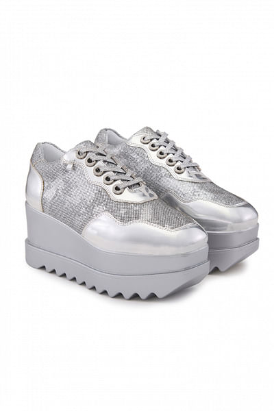 Silver shimmery wedge sneakers
