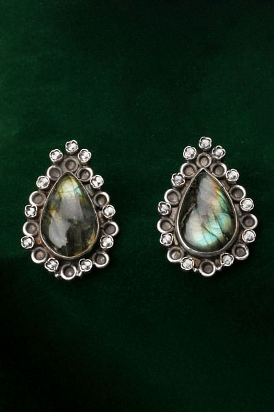 Silver teardrop labradorite earrings