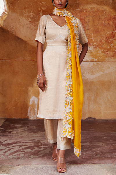 Silver tissue kurta set