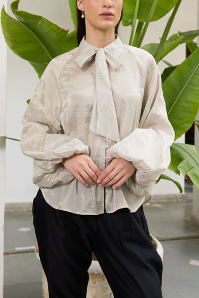 Silver woven chanderi solid shirt