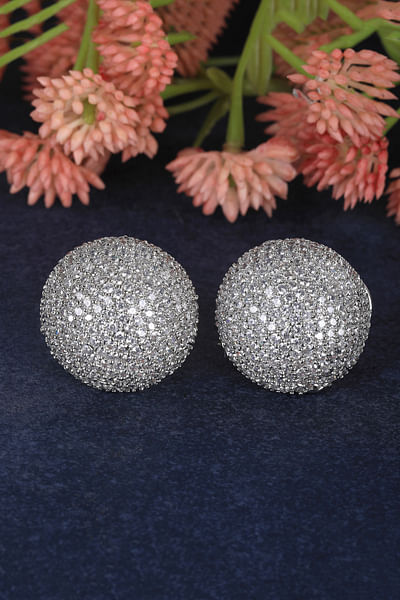 Silver zircon diamond circular earrings