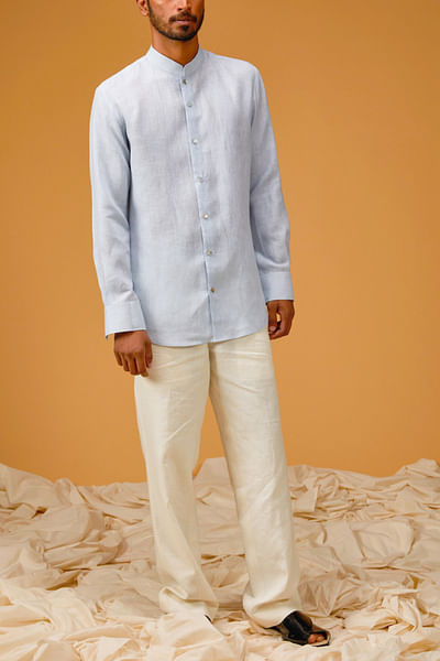 Sky blue bird embroidered shirt