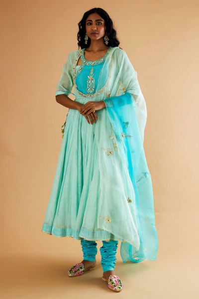Sky blue kaarchobi embroidered anarkali set