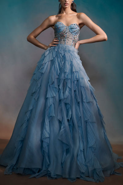 Sky blue ruffle gown