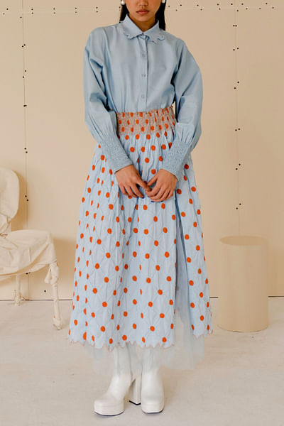 Sky blue smocked shirt