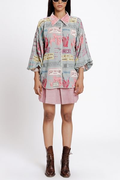 Soft brick pink box pleated mini skirt