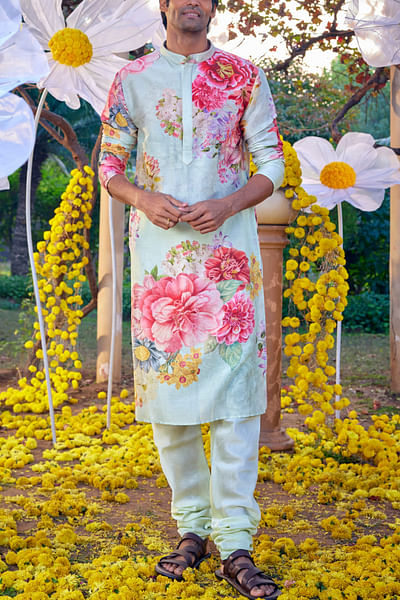 Soft mint floral print kurta set