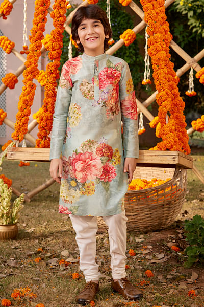 Soft mint floral print kurta set