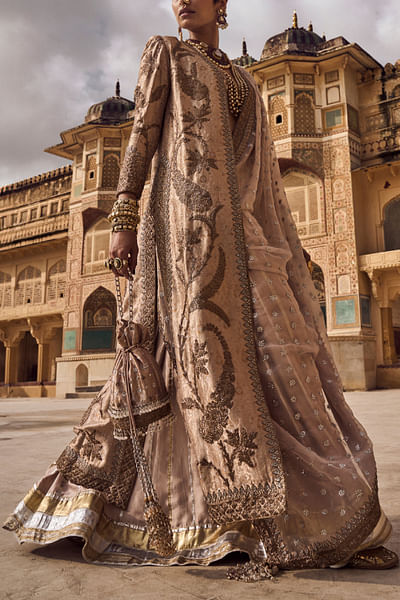 Soft pink dabka embroidery jacket lehenga set