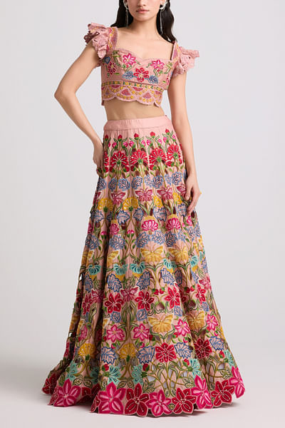 Soft pink floral embroidered lehenga