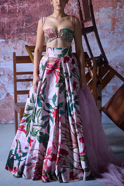 Soft pink floral printed lehenga set