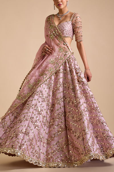 Soft pink sequin embroidery lehenga set