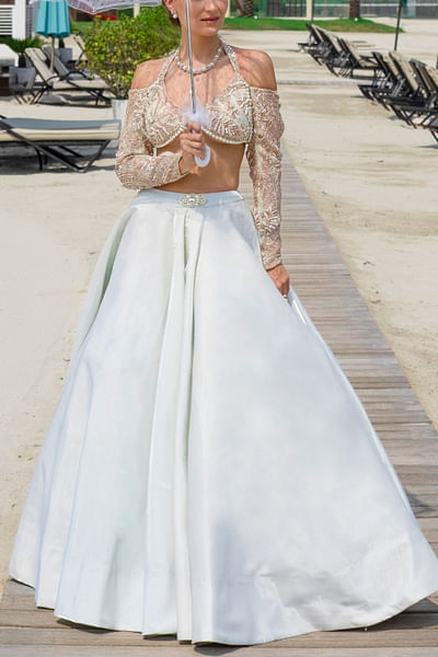 Spring mint floral embroidery lehenga set