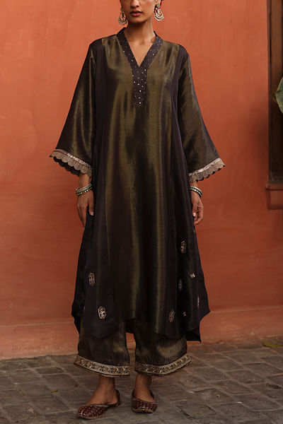 Steel blue embroidered kurta set