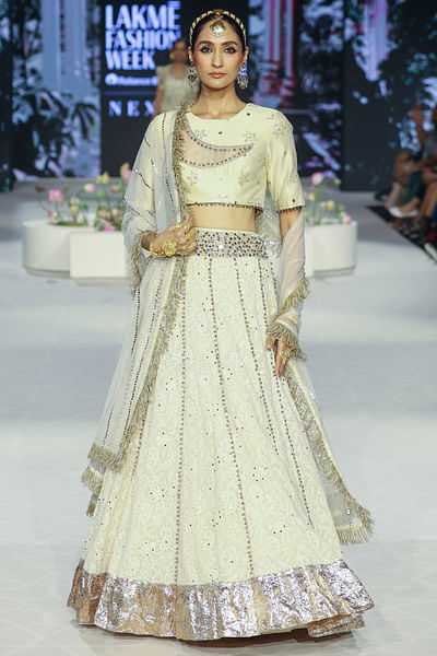 Stone and beige paisley chikankari lehenga set