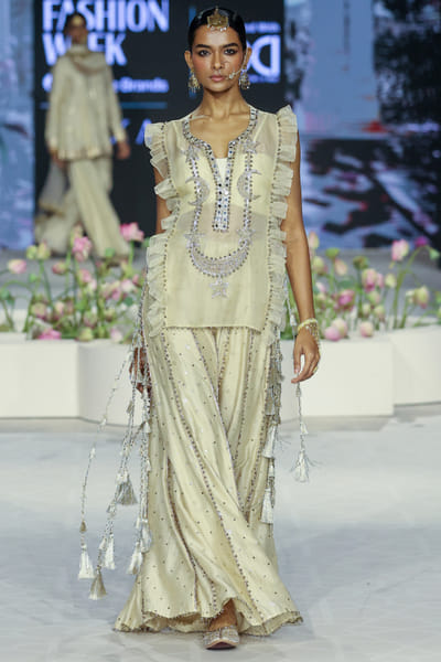 Stone embroidered overlay and sharara set