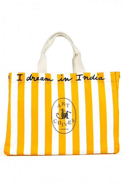 Summer yellow sun printed tote bag