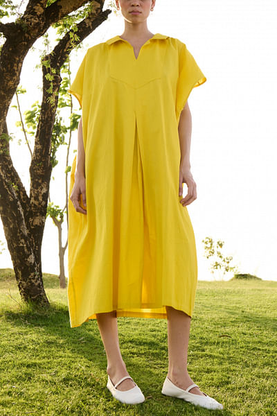 Sunflower yellow pleated cotton dress